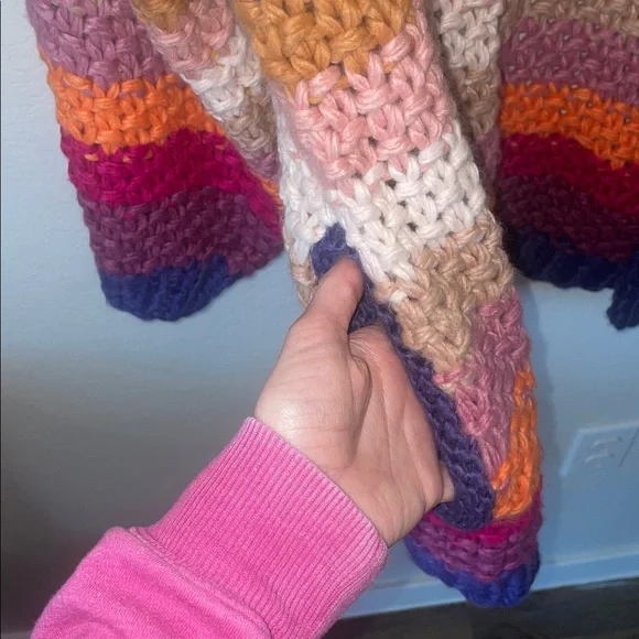 Three Bird Nest Multicolor Chunky Knit Open Cardigan Sweater - Picture 4 of 5